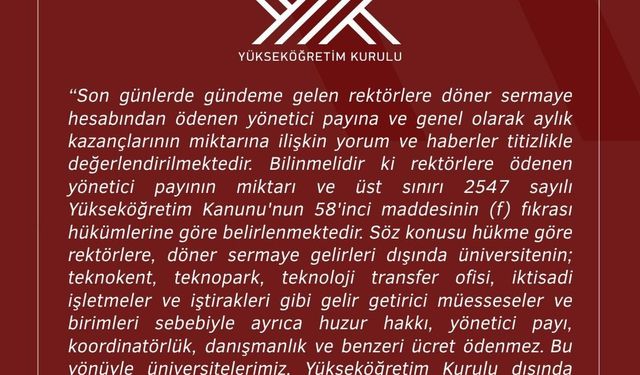 Rektör maaşı ile ilgili yapılan haberlere YÖK ve Üniversiteden yalanlama