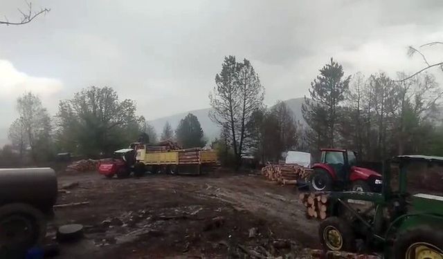 Orman işçilerinin yakınına yıldırım düştü, o anlar korkuya neden oldu