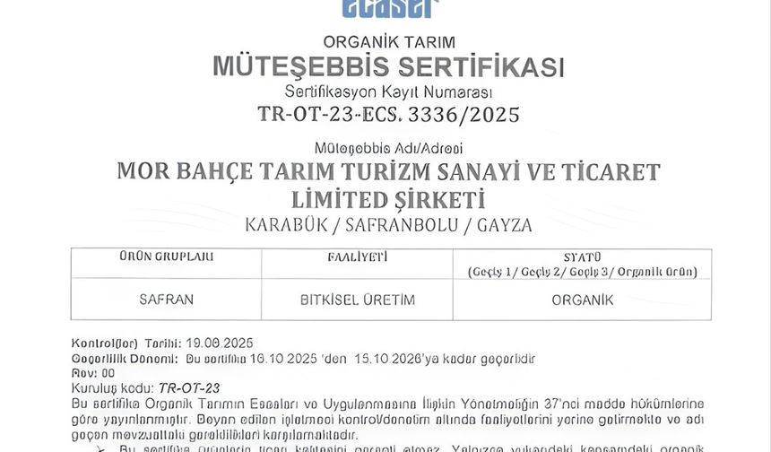 BAKKA destekleriyle safran üretiminde organik üretime geçildi