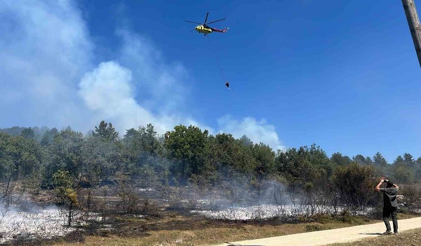 Karabük'te orman yangınına helikopterle müdahale ediliyor